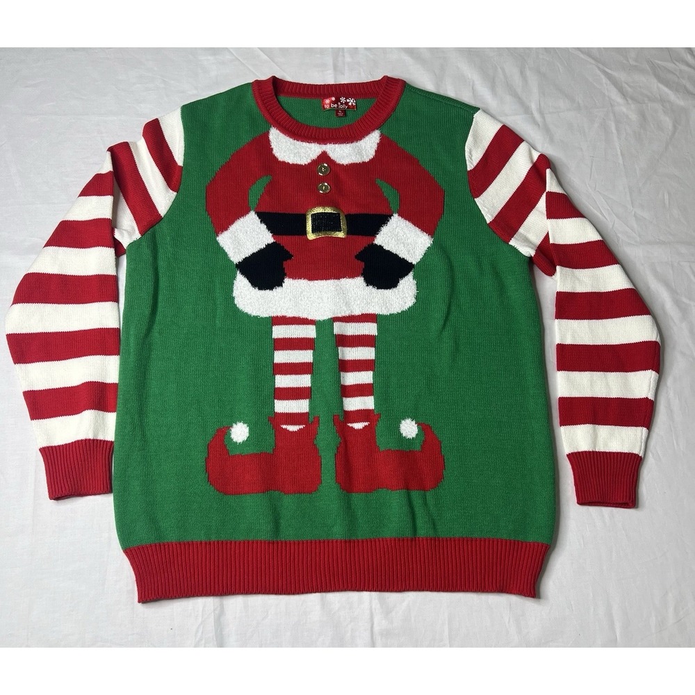 To Be Jolly Christmas Sweater Womens Size XL‎ Santa Body Crew Neck Long Sleeve